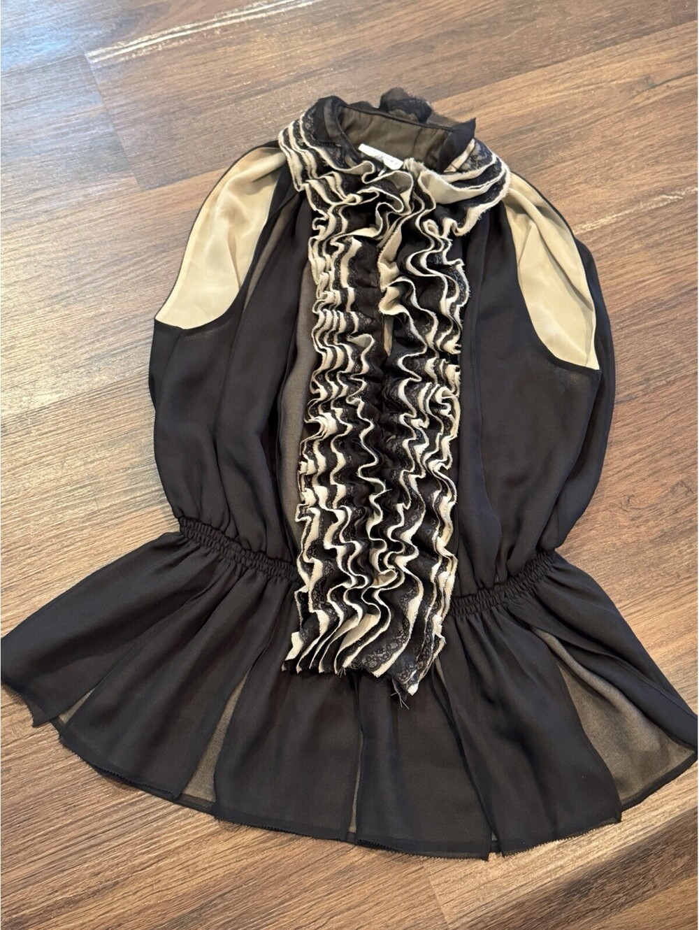 Robert Rodriguez for Neiman Marcus Target Black Beige Ruffle Peplum Top Size S